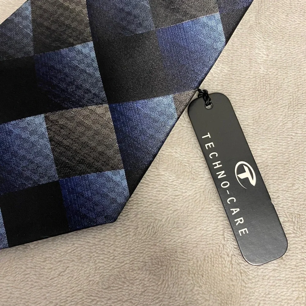 Burma Bibas Techno-Care Mens Silk‎ Necktie Black Blue Gray Geometric